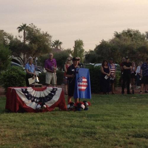 Ralph Brown, President of Corte Bella Vets addresses the crowd to honor those who have served